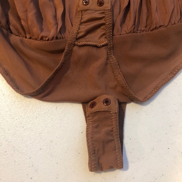 Women's Boutique Wishlist Rust Ruffled Tassel Blouse One Piece Bodysuit S/M/L - Picture 7 of 10